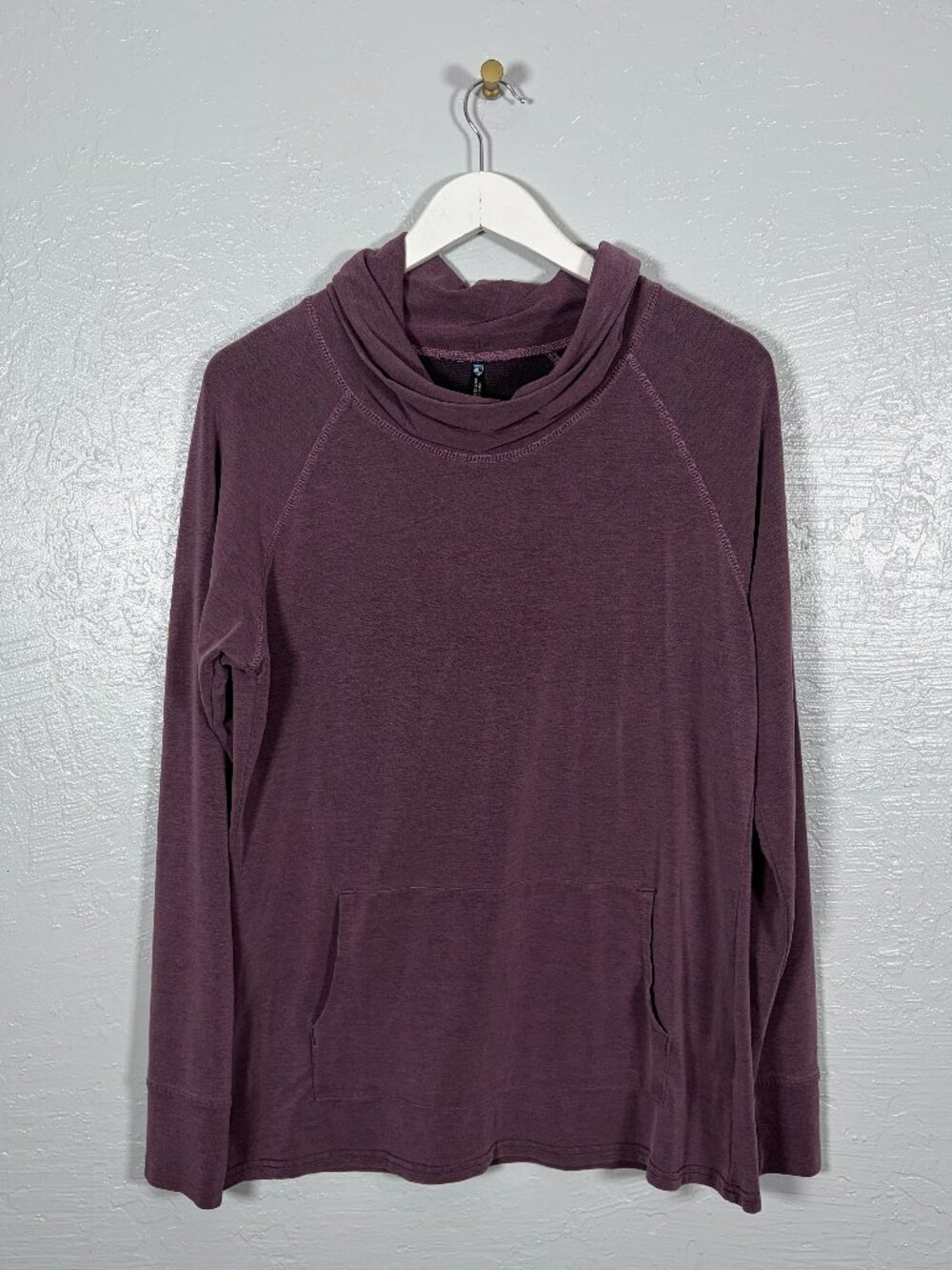 Kuhl Women L Purple Alea Cowl Neck Sweatshirt Pocket Thumbholes Gorp Granola